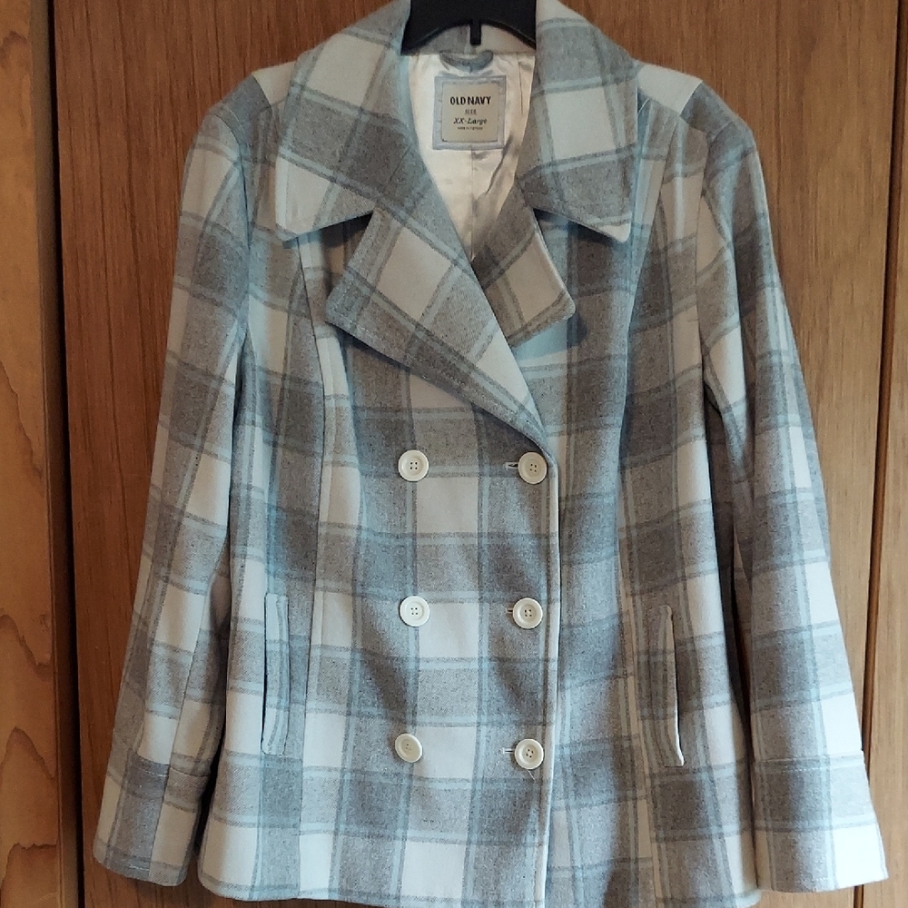 Old Navy Women's Light Blue Plaid Peacoat Gently Used